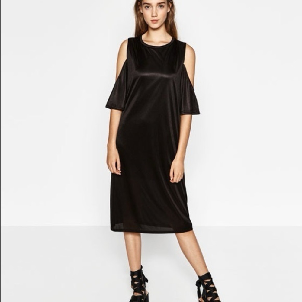 Zara Black Cold Shoulder Midi Dress